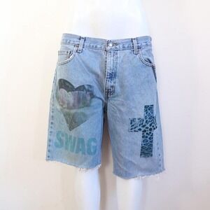 i heart music denim jorts mcbling y2k